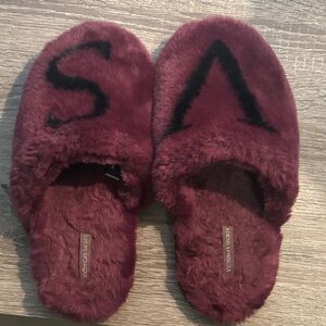 Victoria's Secret Burgundy Faux Fur Slide Slippers with Black Accent
